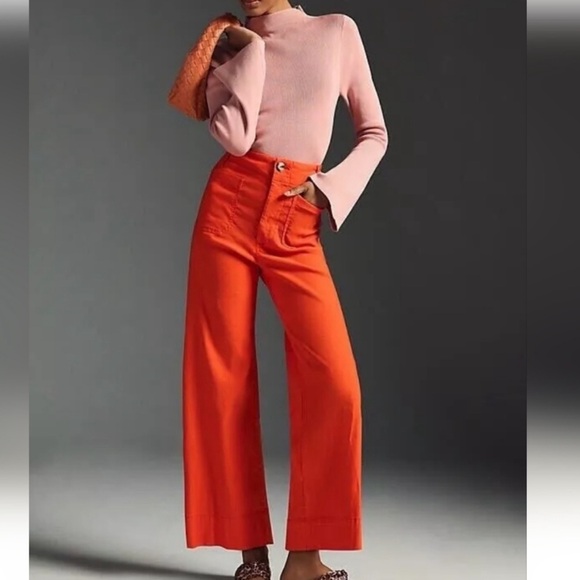 Anthropologie Maeve The Colette Cropped Wide Legs‎ Pants Size 27P Linen Blend - Picture 1 of 6